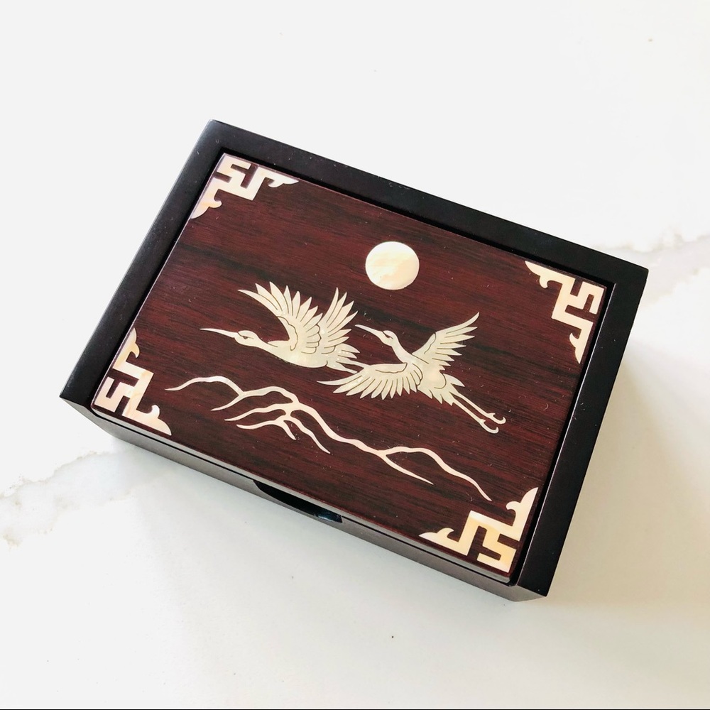 Abalone Inlay Wood Jewelry Box - Crane